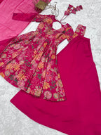 Evanik Rani Pink Pure Romance Silk With Print Kediya With Palazzo Suit