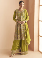 Vegaa Fashion Mehendi Georgette Embroidered Designer Palazzo Suit - Distacart