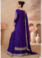 Vegaa Fashion Violet Real Chinon Silk Embroidered Lehenga Style Suit