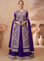 Vegaa Fashion Violet Real Chinon Silk Embroidered Lehenga Style Suit
