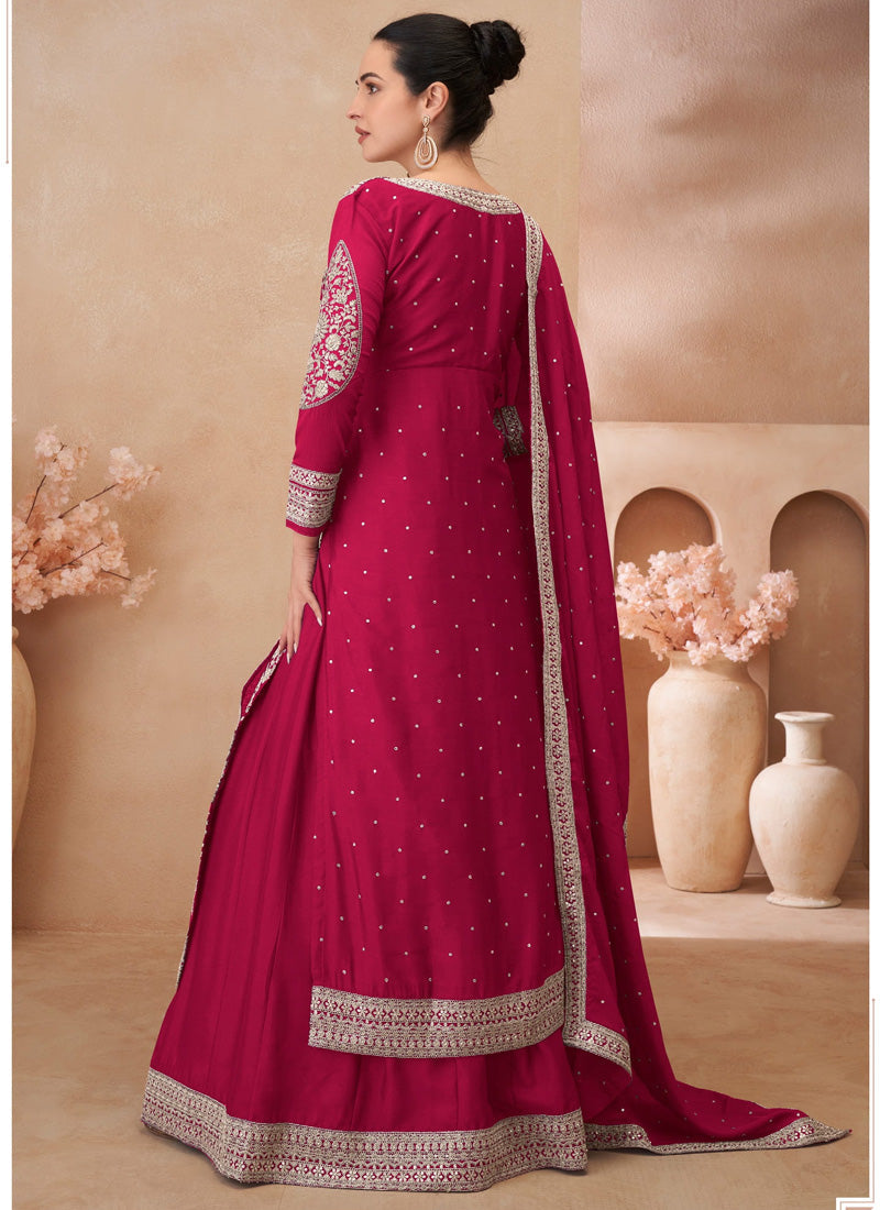Vegaa Fashion Rani Pink Real Chinon Silk Embroidered Lehenga Style Suit - Distacart