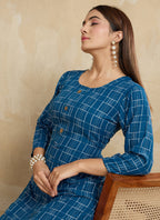 Prazu Fashion Blue Printed Cotton Blend Kurta Pant Set - Distacart