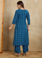 Prazu Fashion Blue Printed Cotton Blend Kurta Pant Set - Distacart