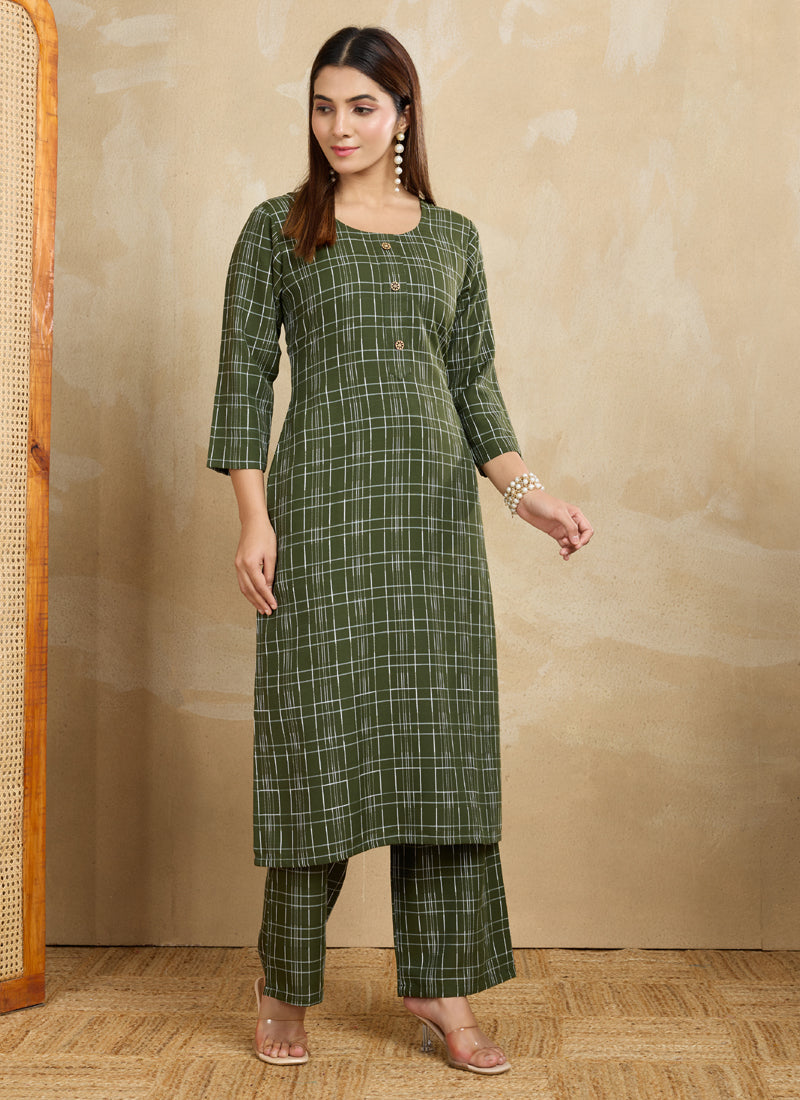 Prazu Fashion Green Printed Cotton Blend Kurta Pant Set - Distacart