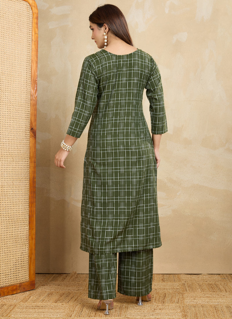 Prazu Fashion Green Printed Cotton Blend Kurta Pant Set - Distacart