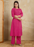 Prazu Fashion Pink Printed Cotton Blend Kurta Pant Set - Distacart