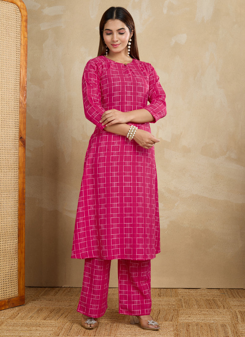 Prazu Fashion Pink Printed Cotton Blend Kurta Pant Set - Distacart