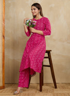 Prazu Fashion Pink Printed Cotton Blend Kurta Pant Set - Distacart