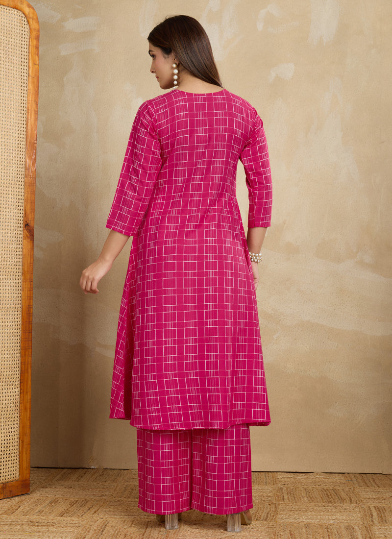 Prazu Fashion Pink Printed Cotton Blend Kurta Pant Set - Distacart