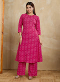 Prazu Fashion Pink Printed Cotton Blend Kurta Pant Set - Distacart