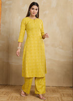 Prazu Fashion Yellow Printed Cotton Blend Kurta Pant Set - Distacart