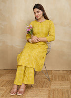 Prazu Fashion Yellow Printed Cotton Blend Kurta Pant Set - Distacart