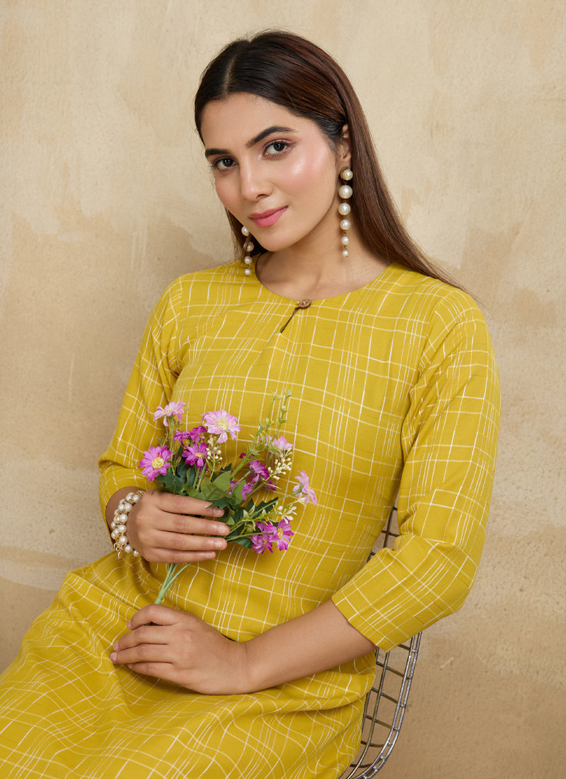 Prazu Fashion Yellow Printed Cotton Blend Kurta Pant Set - Distacart