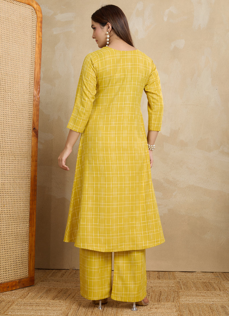 Prazu Fashion Yellow Printed Cotton Blend Kurta Pant Set - Distacart