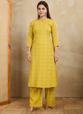 Prazu Fashion Yellow Printed Cotton Blend Kurta Pant Set - Distacart