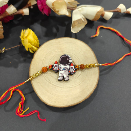 Indianvibez Astronaut Wooden Rakhi, Space Theme Rakhi - Kids Rakhi