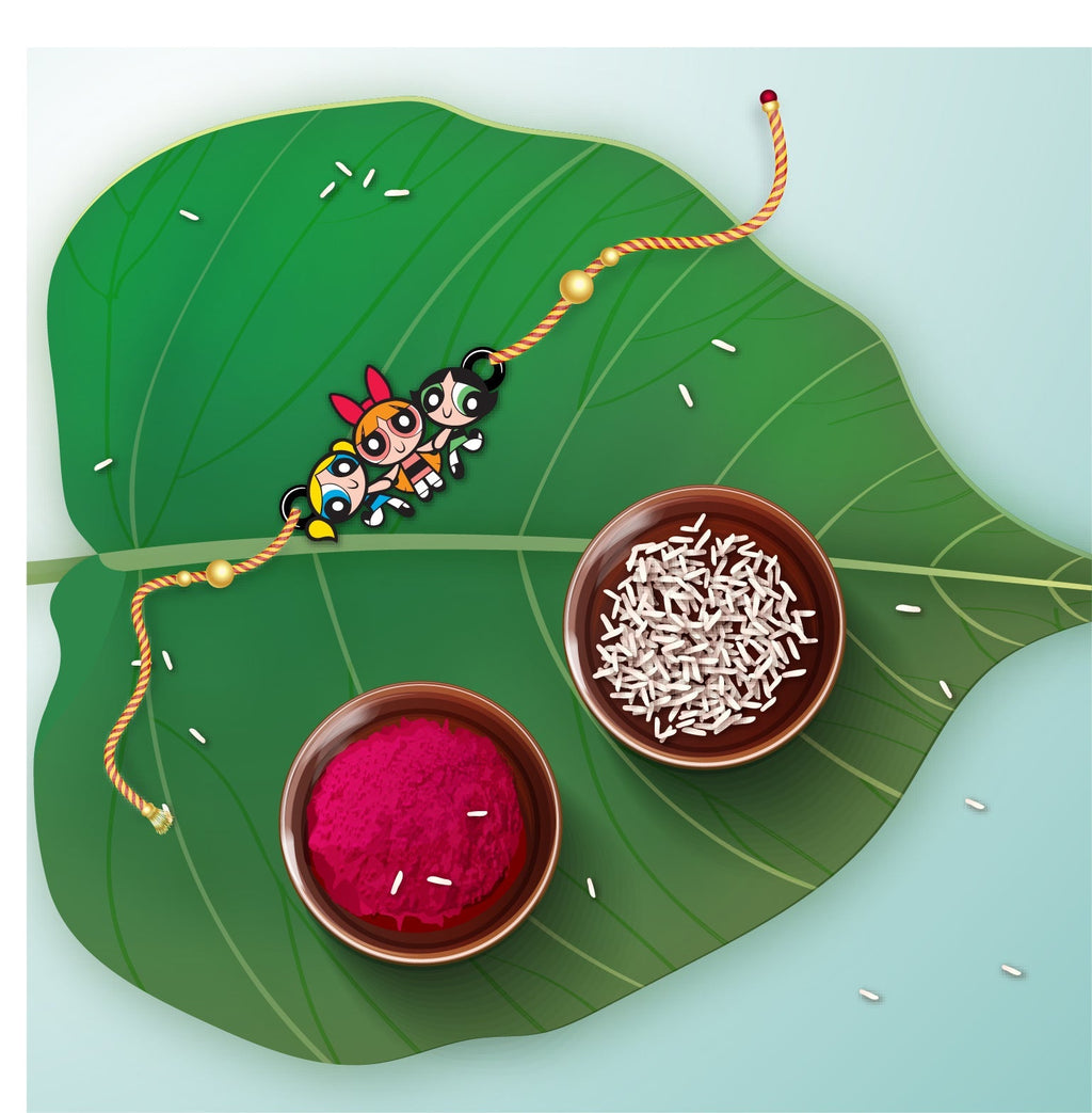 Indianvibez Powerpuff Girls Wooden Rakhi, Cute Rakhi Lumba for Sister, Bhabhi - Kids Rakhi
