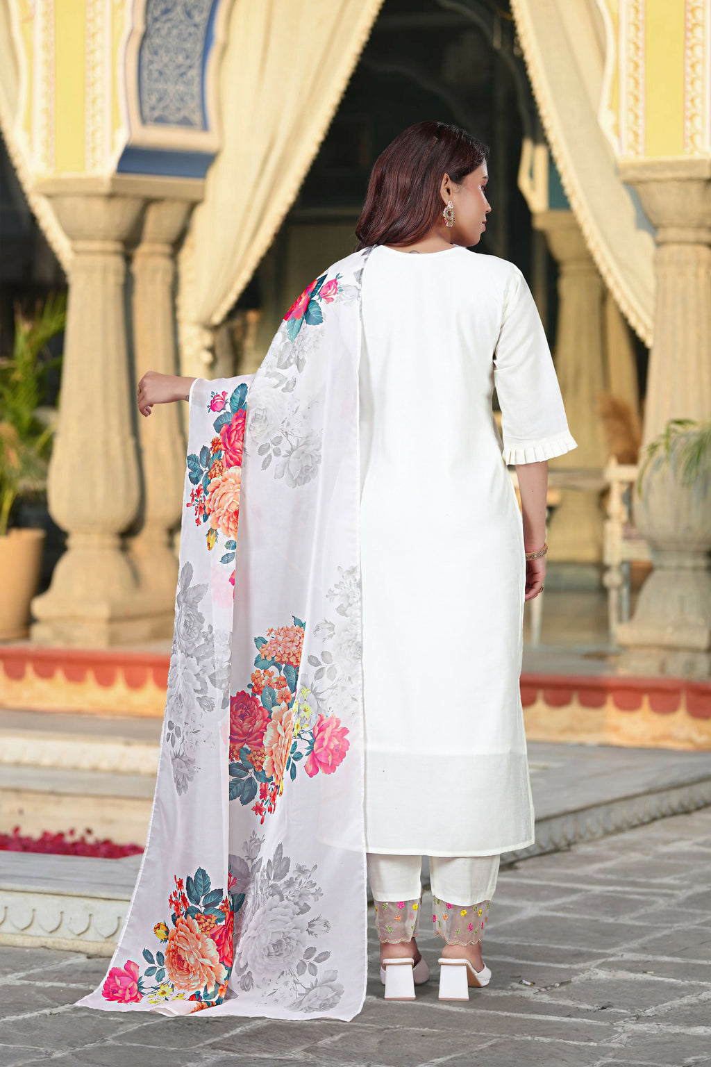 The52 Women's Beautiful Chanderi Fabric Embroidery Work Straight Kurta Pant and Dupatta Set - Distacart