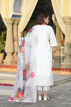 The52 Women's Beautiful Chanderi Fabric Embroidery Work Straight Kurta Pant and Dupatta Set - Distacart