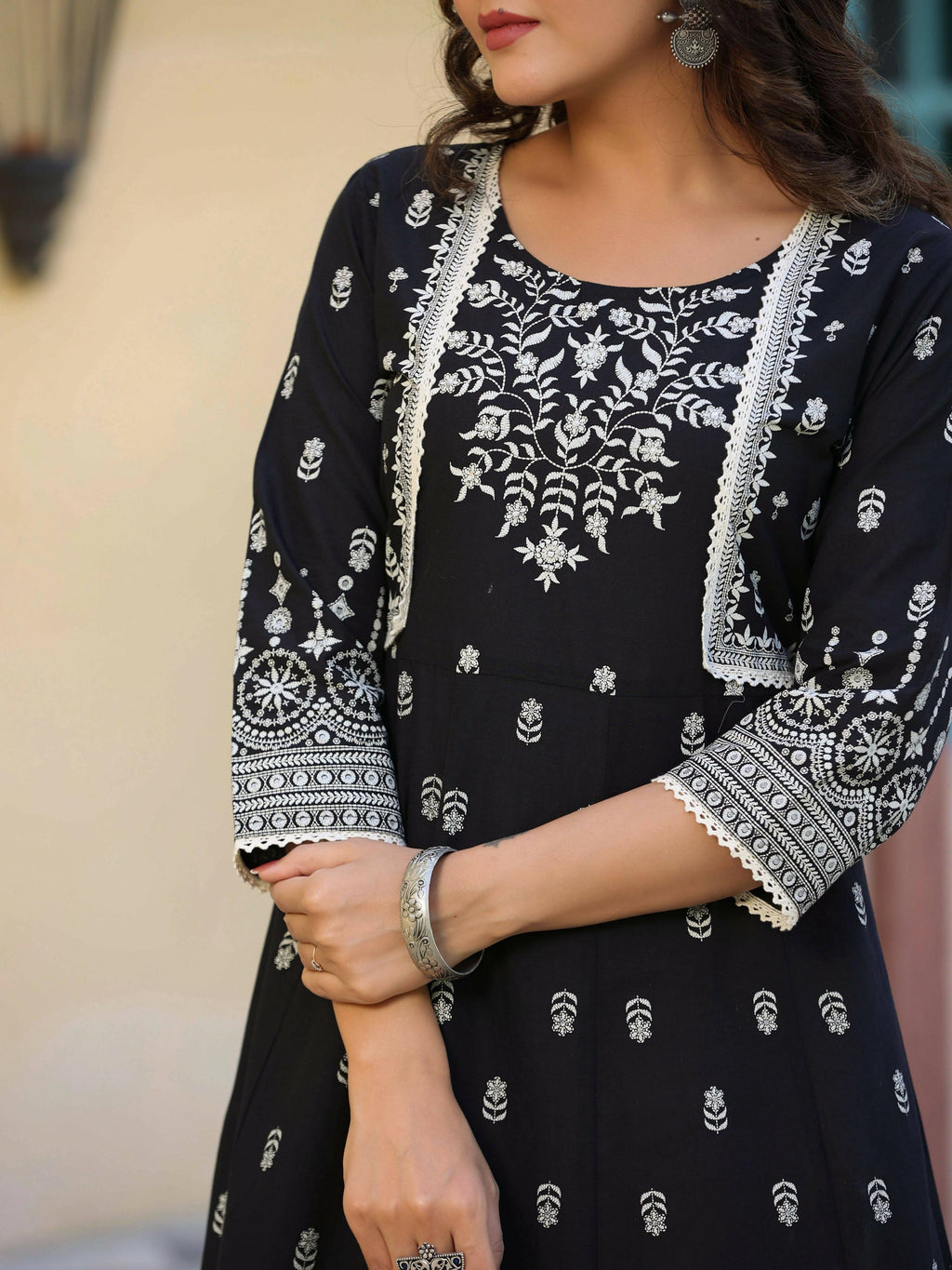 Juniper Women's Black Printed Anarkali Flared Dress - Distacart