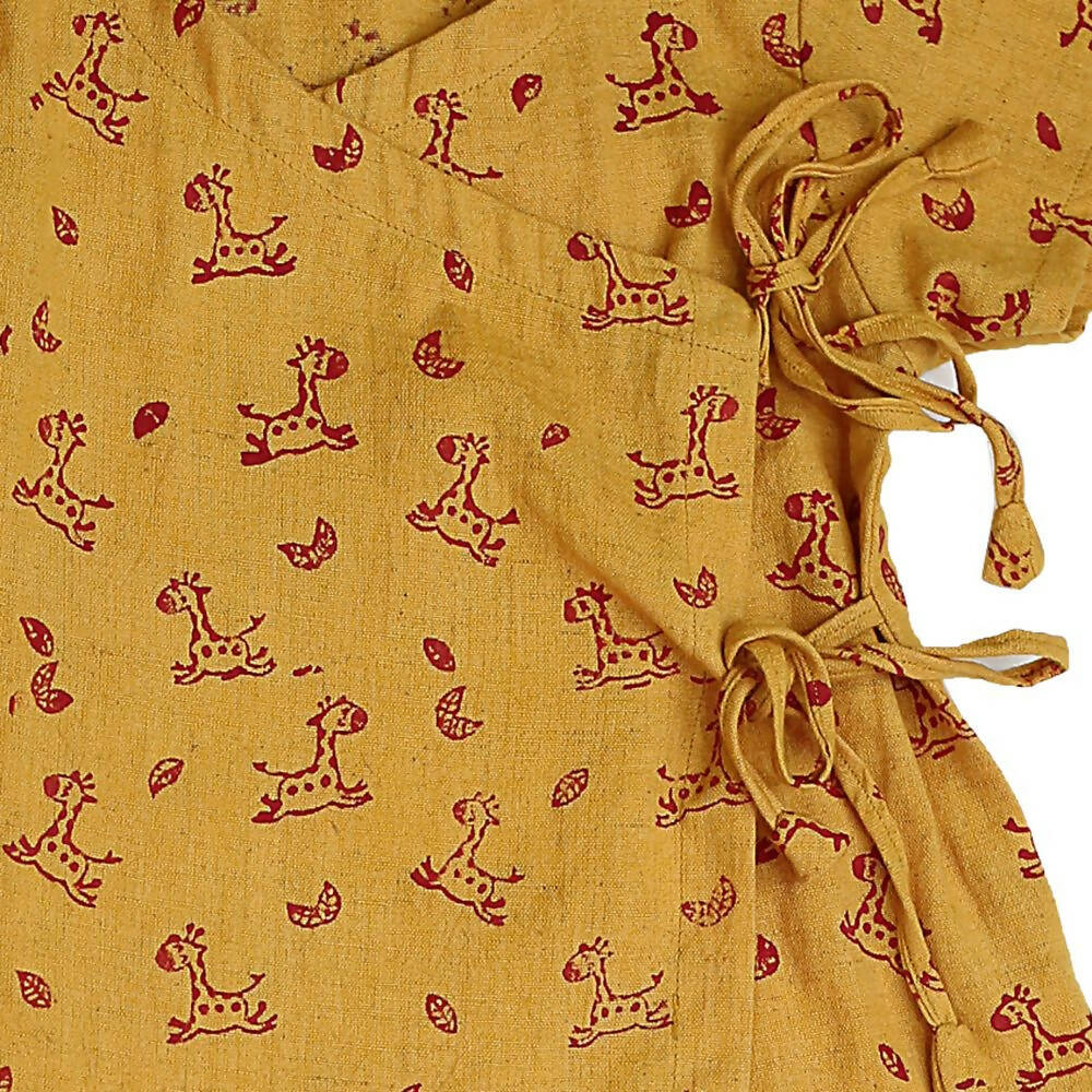 Mhyssa Zeke Half Sleeve Wrap Style Yellow and Red T-shirt With Long Pant Set For Kids