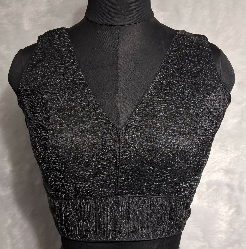 Kia Fashions Black Crush Tissue Self Design Readymade Blouse - Distacart