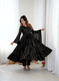Teeya Creation Black Color Mal Chanderi Silk Hand Embroidery Work Long Gown - Distacart