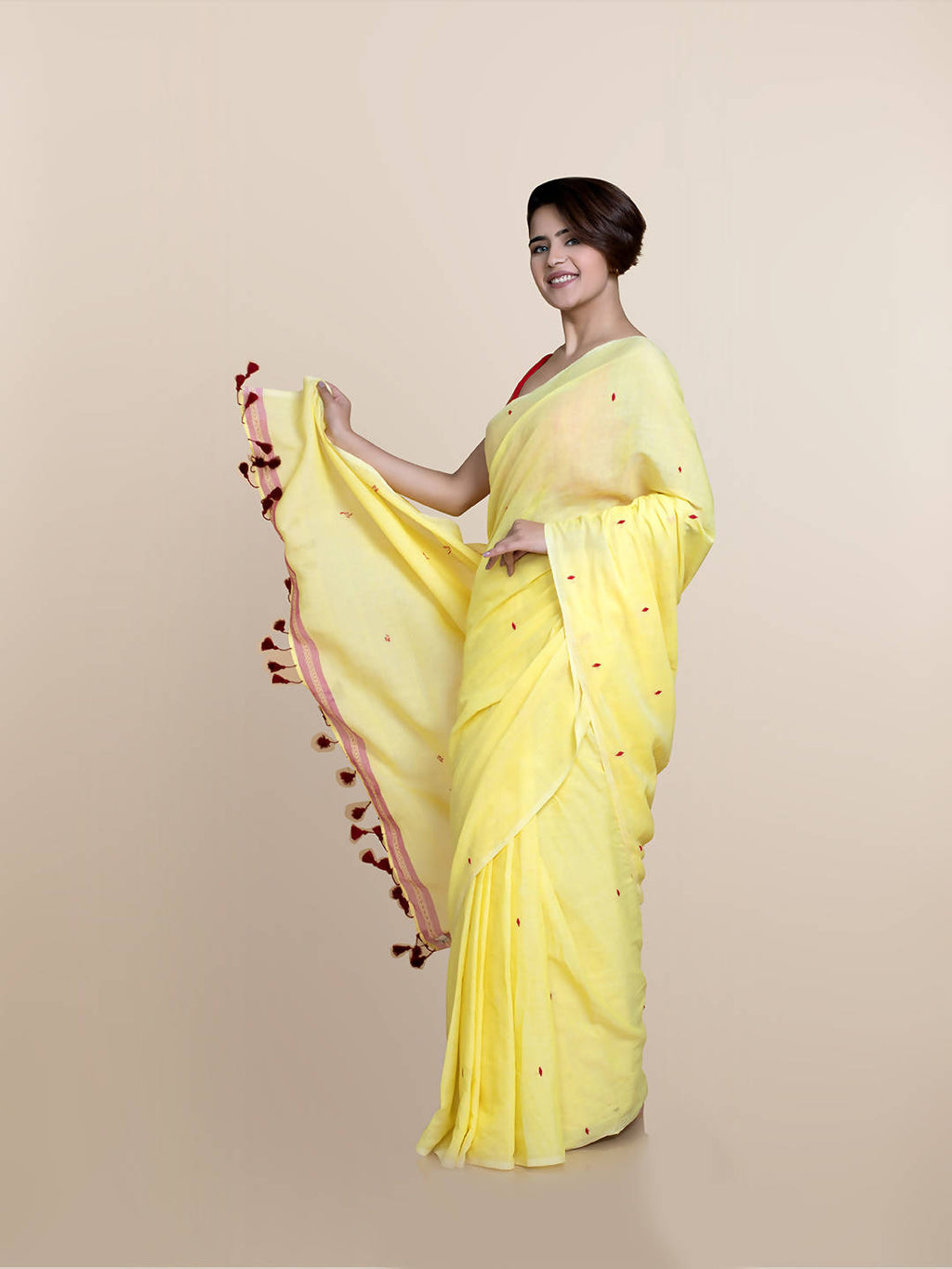 Suta Yellow Maroon Pure Cotton Saree - Distacart