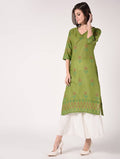 Cheera Hand Block Print Olive green Latest Straight Kurta