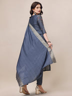 Embroidered Kurta With Pant & Dupatta Set, Multicolor - Hiral Fashion - Distacart