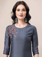 Embroidered Kurta With Pant & Dupatta Set, Multicolor - Hiral Fashion - Distacart