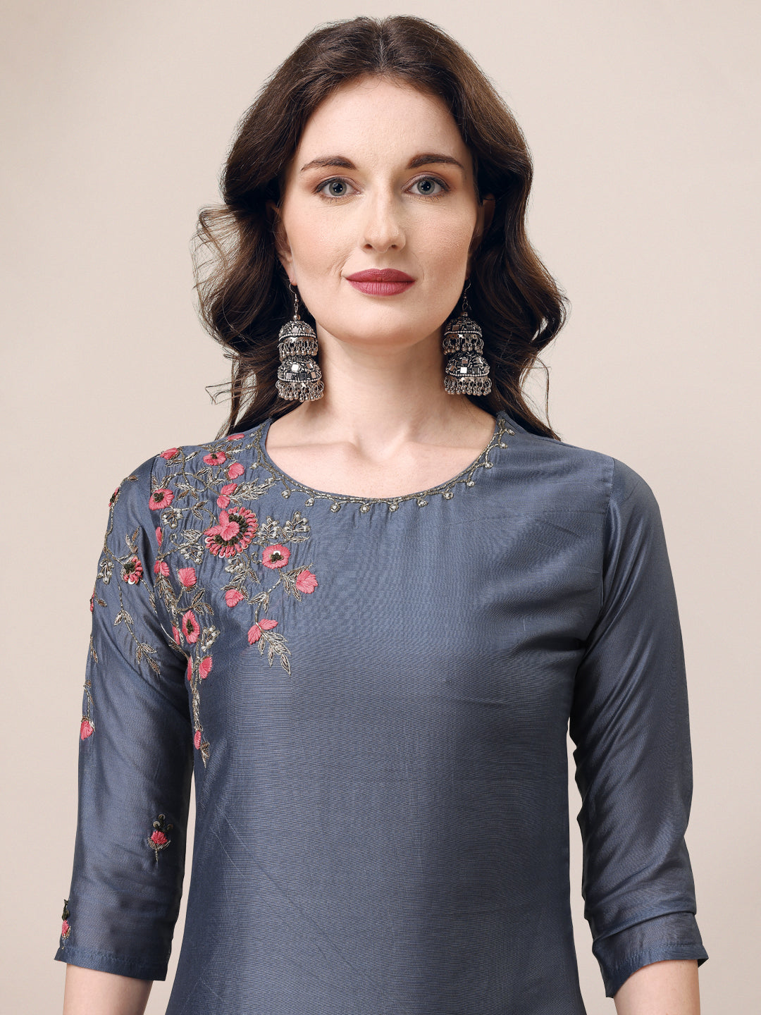Embroidered Kurta With Pant & Dupatta Set, Multicolor - Hiral Fashion - Distacart