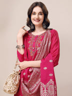 Embroidered Kurta With Pant & Dupatta Set, Multicolor - Hiral Fashion - Distacart