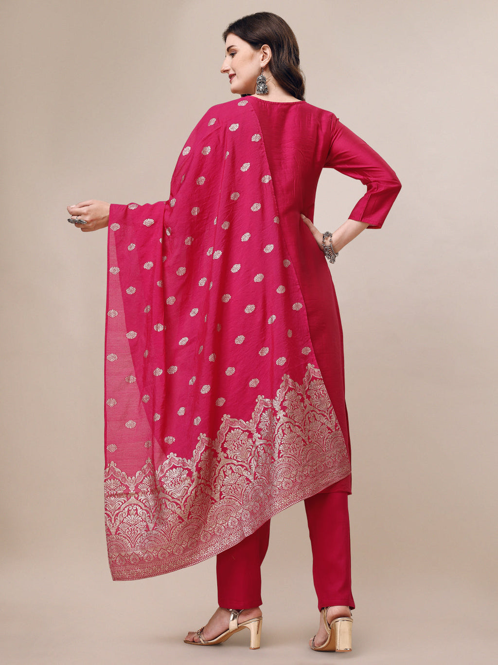 Embroidered Kurta With Pant & Dupatta Set, Multicolor - Hiral Fashion - Distacart