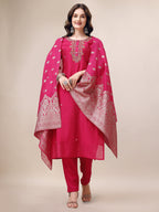 Embroidered Kurta With Pant & Dupatta Set, Multicolor - Hiral Fashion - Distacart