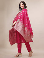 Embroidered Kurta With Pant & Dupatta Set, Multicolor - Hiral Fashion - Distacart
