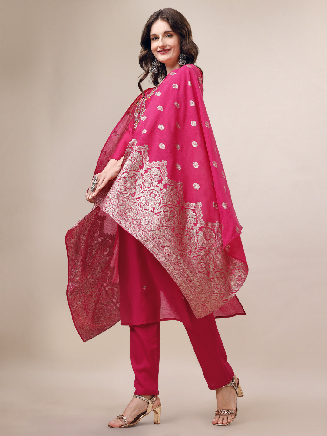 Embroidered Kurta With Pant & Dupatta Set, Multicolor - Hiral Fashion - Distacart
