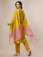 Hand Embroidered Kurta With Pant & Dupatta Set, Multicolor - Hiral Fashion - Distacart