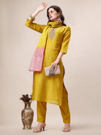 Hand Embroidered Kurta With Pant & Dupatta Set, Multicolor - Hiral Fashion - Distacart