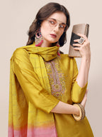 Hand Embroidered Kurta With Pant & Dupatta Set, Multicolor - Hiral Fashion - Distacart