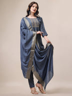 Hand Embroidered Kurta With Pant & Dupatta Set, Multicolor - Hiral Fashion - Distacart