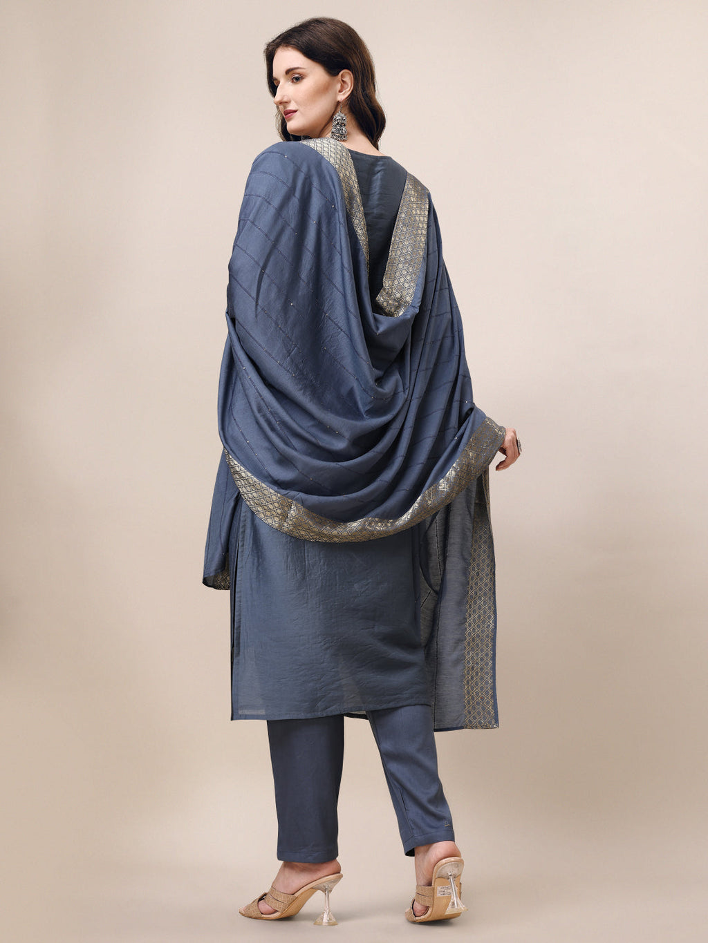 Hand Embroidered Kurta With Pant & Dupatta Set, Multicolor - Hiral Fashion - Distacart