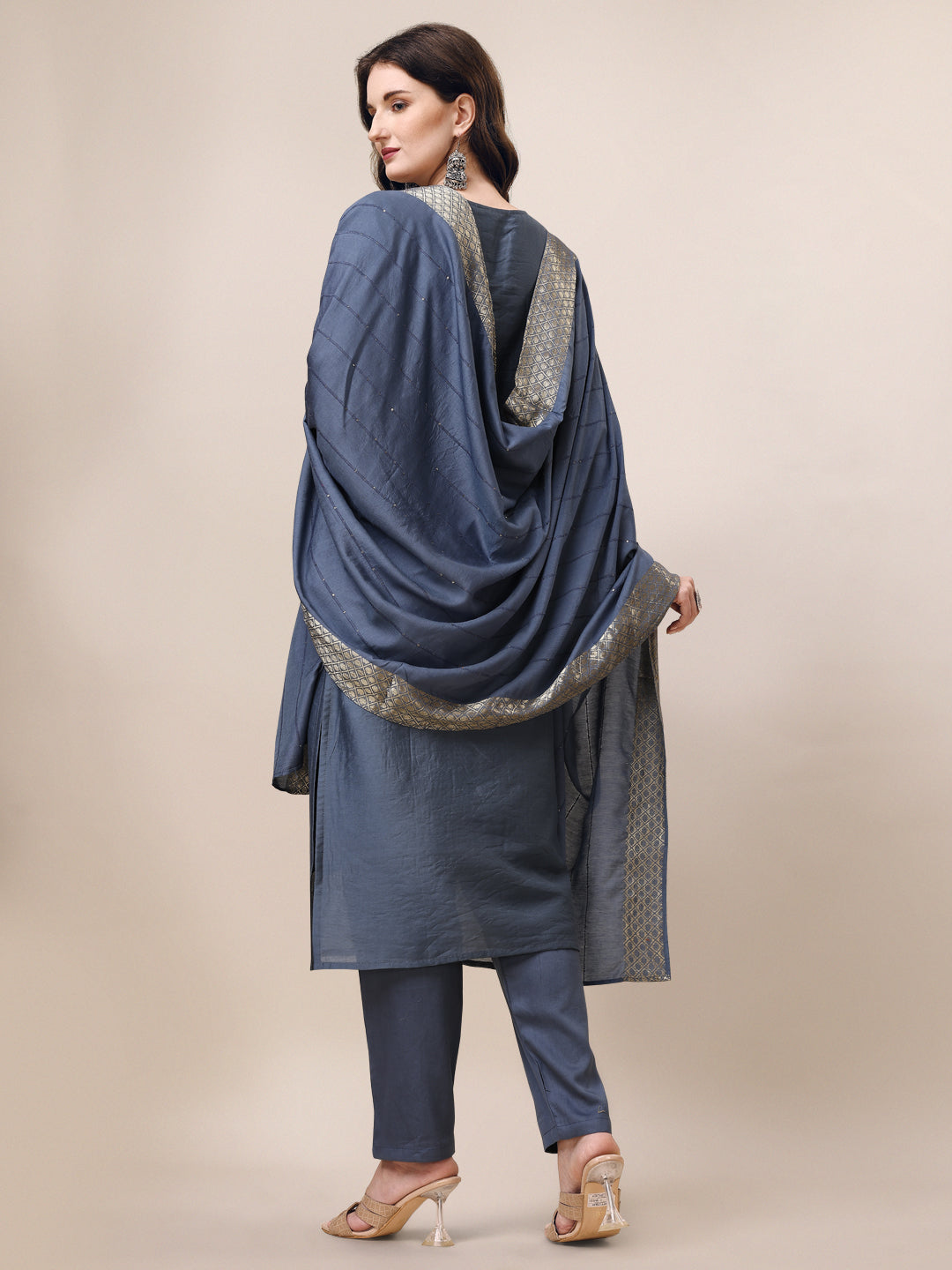Hand Embroidered Kurta With Pant & Dupatta Set, Multicolor - Hiral Fashion - Distacart