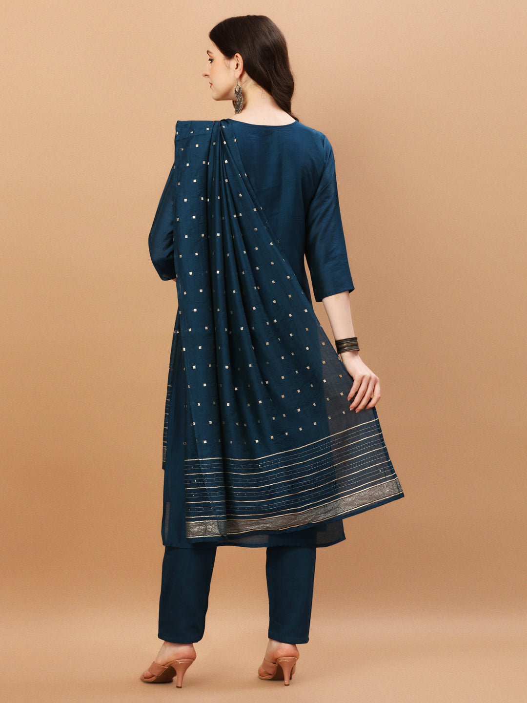 Hand Embroidered Navyblue Kurta With Pant & Dupatta, Multicolor - Hiral Fashion - Distacart