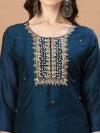 Hand Embroidered Navyblue Kurta With Pant & Dupatta, Multicolor - Hiral Fashion - Distacart