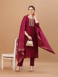 Hand Embroidered Wine Kurta With Pant & Dupatta, Multicolor - Hiral Fashion - Distacart