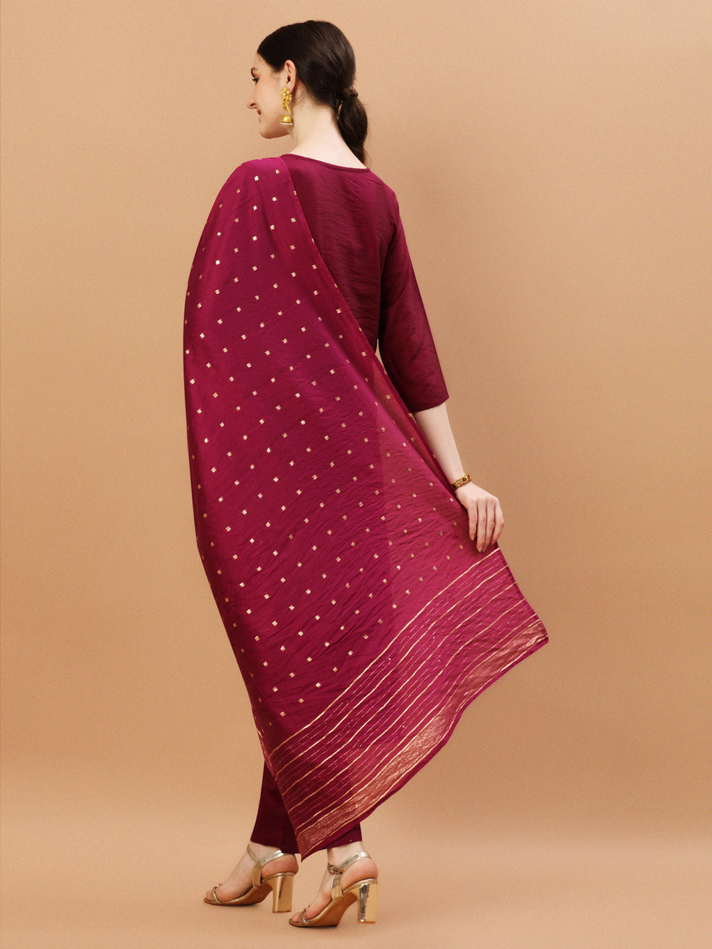 Hand Embroidered Wine Kurta With Pant & Dupatta, Multicolor - Hiral Fashion - Distacart