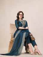 Hand Embroidered Button Embellished Kurta With Pant And Sequined Dupatta, Multicolor - Hiral Fashion - Distacart