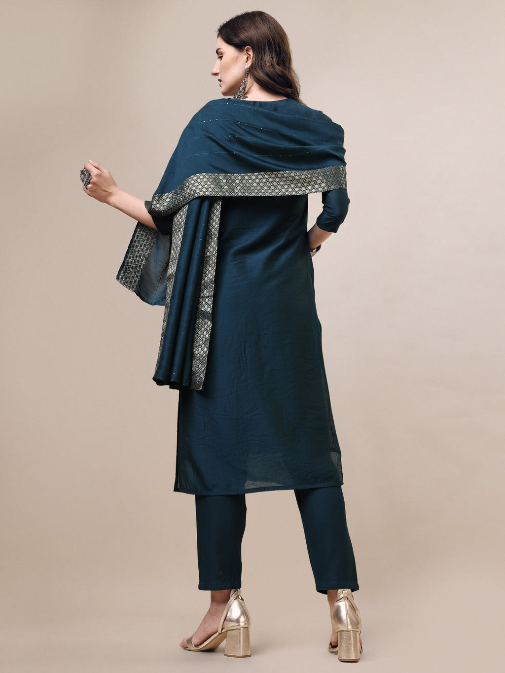 Hand Embroidered Button Embellished Kurta With Pant And Sequined Dupatta, Multicolor - Hiral Fashion - Distacart