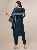 Hand Embroidered Button Embellished Kurta With Pant And Sequined Dupatta, Multicolor - Hiral Fashion - Distacart